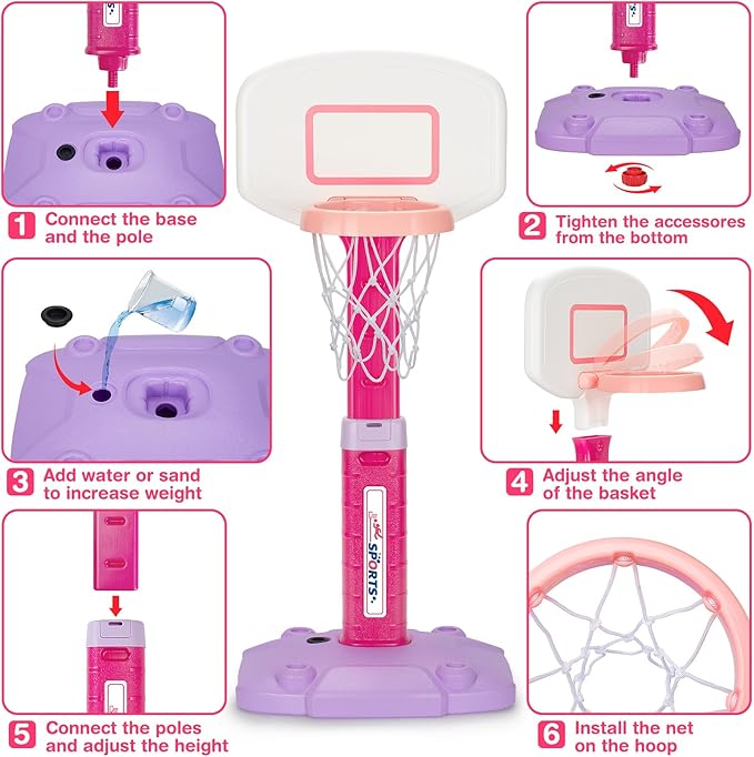 Basketball Hoop Indoor Outdoor Toys for Toddlers 1-3, Kids Basketball Hoop with 3 Balls, Adjustable Mini Basketball Goal, Christmas Birthday Sports Toys Gift for Baby Boys Girls Age 1 and Up