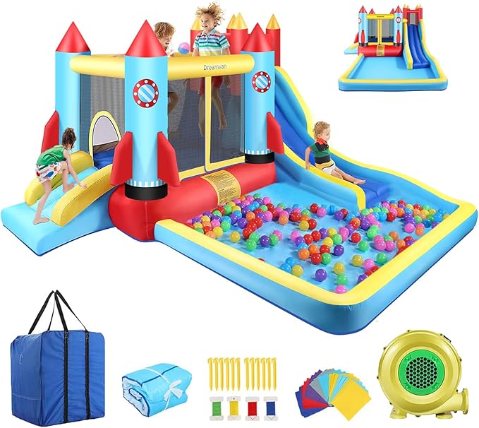 AKEYDIY Kid Bounce House Rocket Blast- 13X12ft Inflatable Jump Houses for Kids 3-12, Adventure Park W/Long Slide,Climbing Wall,Bounce Castle for Indoor Outdoor