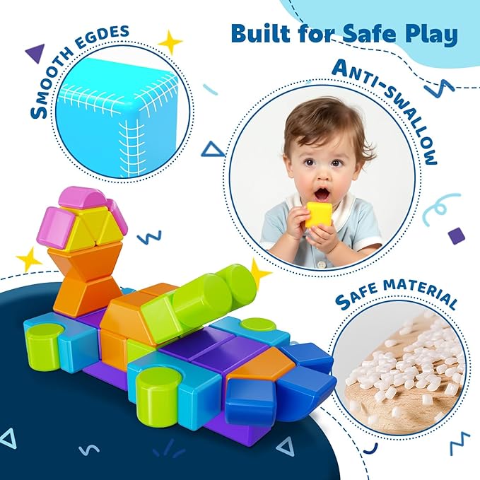 Magnetic Building Blocks, 37PCS Magnetic Blocks for Kids Ages 4-8, 3D Multi-Shape Stacking Blocks, Sensory Montessori Magnet Cubes Toys for Boys & Girls Ages 4+