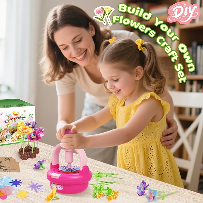 TingingYuli Arts and Crafts Kit for Kids Ages 4-8,Flower Bouquet Toys,DIY Flower Market Toys,Build Your Bouquet,Educational Christmas Birthday Gifts for 3 4 5 6 7 8 9 Year Old Girls-Rose