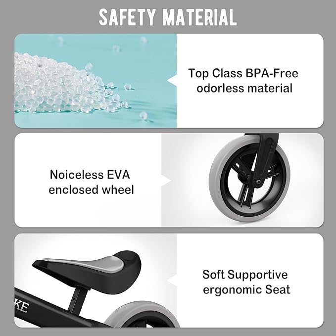 Bobike Toddler Balance Bike Toys for 1 to 4 Year Old Girls Boys Adjustable Seat and Handlebar No-Pedal Training Bike Best Gifts for Kids