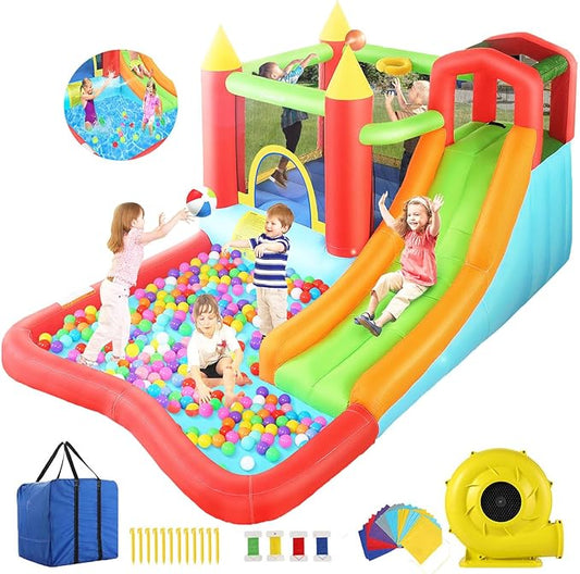 AKEYDIY Inflatable Bounce House for Kid 3-12 Gifts |13 x 12ft Kids Bounce Castle Jump 'n Slide, Rocket Bouncer W/Long Slide,Climb&Jump All-in-one Bounce House for Indoor Outdoor Party
