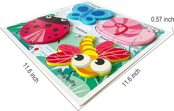 Wooden Jigsaw Puzzles for Toddlers 2-4 Years Old Girls Boys Jumbo Base Chunky Puzzle Ages1-3 Toddler Fun Gifts for 18 24 Months Baby