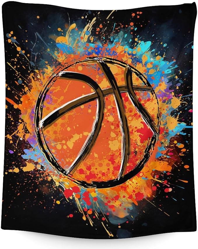 Blanket for Boys Men- Basketball Throw Blanket Gift for Basketball Lover - 80x60 Inches Sports Blankets for Kids Teens Adults - Black Soft Fuzzy Basketball Stuff for Couch Sofa Bed