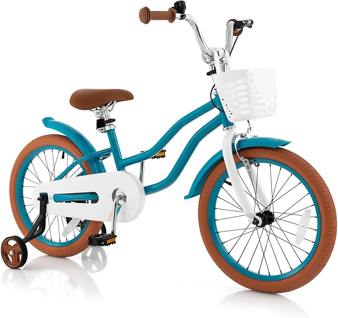 COSTWAY Kids Bike, 12 14 16 18 Inch Toddler Bike Children Bicycle w/Training Wheels, Hand & Coaster Brakes, Adjustable Saddle & Handlebar, Basket, Bell, Kids Bicycle for Girls Boys Aged 3-8 Years Old