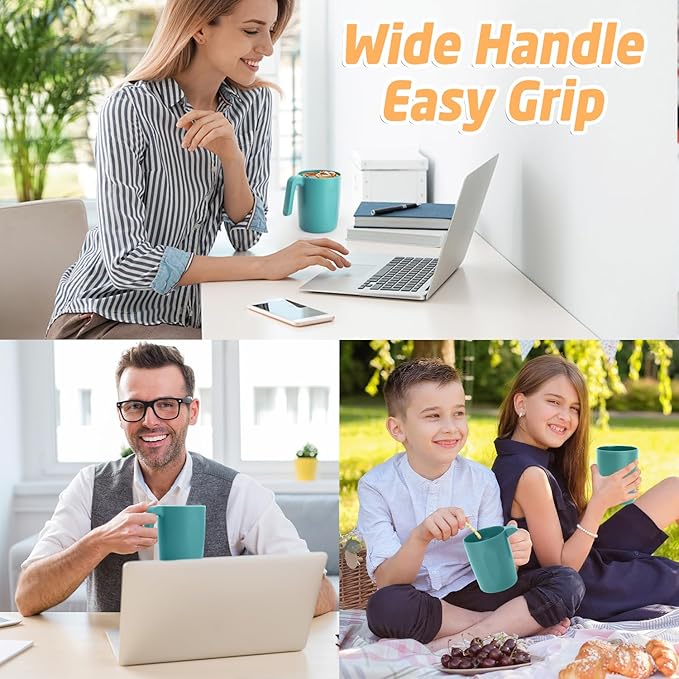 Coffee Mug 16 OZ, Wheat Straw Coffee Mugs Set of 6, Unbreakable Water Tumbler, Plastic Mugs with Handles, Microwave and Dishwasher Safe Camping Coffee Cups for RV, Outdoor Activities - Green