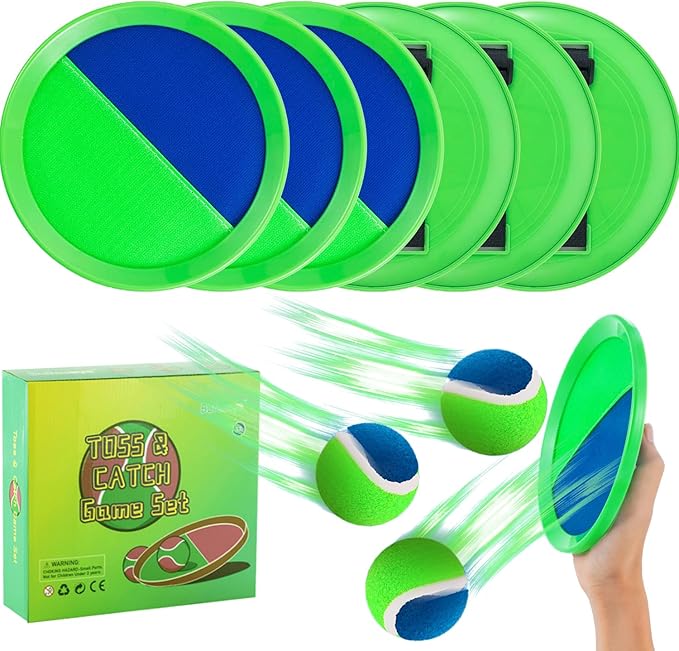 Outside Toys for Kids Ages 4-8 - Toss and Catch Ball Set, Kids Outdoor Games Yard Games for Kids and Adults with 6 Paddles and 3 Balls Toys for 3 4 5 6 7 8 Year Old Boys Girls Birthday