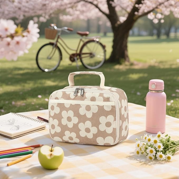 Bluboon Kids Girls Lunch Bag Insulated Lunch Box for school Corduroy Lunch Cooler Organizer School Kids Lunch Tote