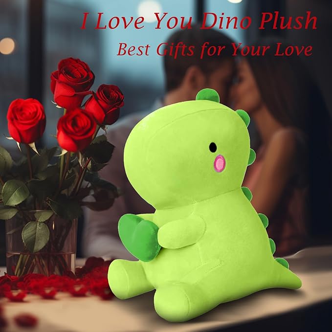 SQEQE Dinosaur Stuffed Animal, Loving Soft Dino Plush Toys with Holding Heart, Sweet Romantic Anniversary Birthday Gift for Her Girls Boys Girlfriend(Green,20 inch)
