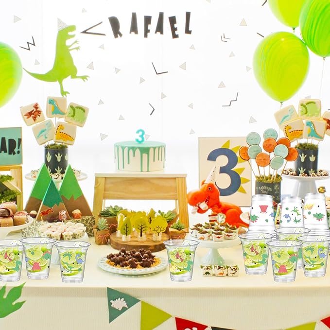 QICI 40pcs Dinosaur Party Cups Dinosaurs disposable Plastic Cups Dinosaur Themed Drinking Cups for Kids Dinosaurs Birthday Party Decorations Supplies
