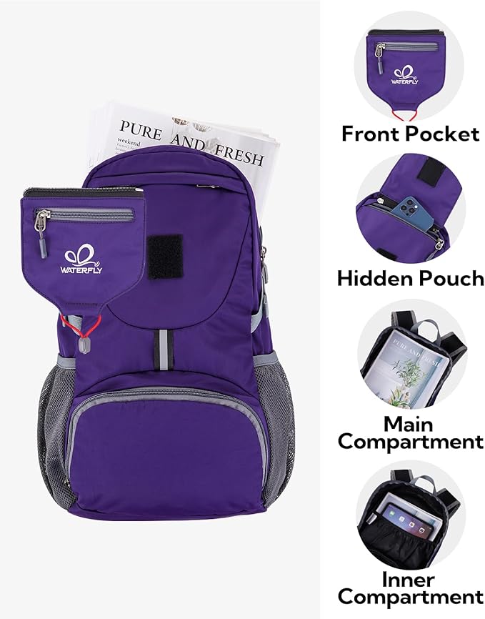 WATERFLY Small Lightweight Packable Backpack: 20l Ultra Light Foldable Travel Hiking Camping Daypack Day Pack for Man Woman