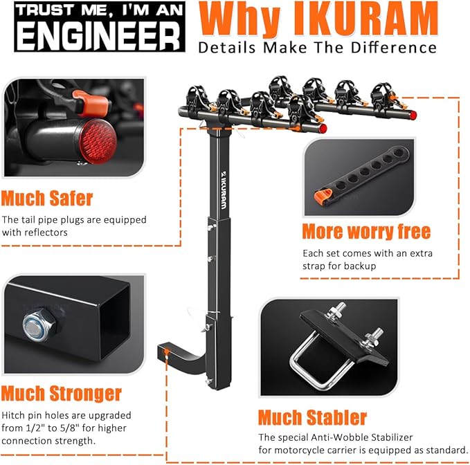 2 Bike Rack Bicycle Carrier Racks Hitch Mount Double Foldable Rack for Cars Truck SUV Fits 2" Receiver, Tie Down Strap, Anti-Rattle Hitch Tightener & Bicycle Cross-bar Adapter for Kid’s Bike