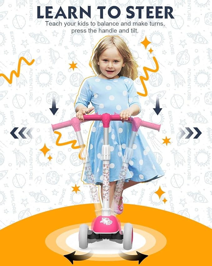 MOUNTALK Kids Scooter for Ages 1-12 Years, 3 Wheels Toddler Scooter for Children Age 1-3/3-5/5-8/8-12 Boys and Girls with Adjustable Heights and LED Wheels