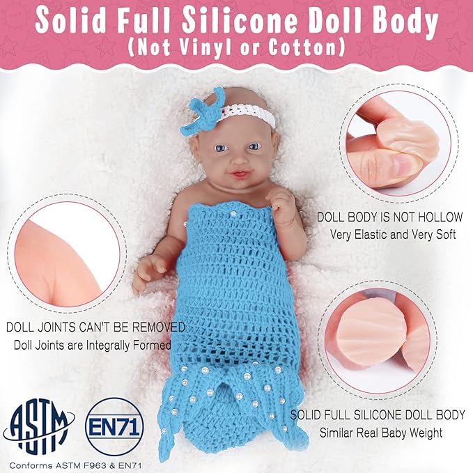 Vollence 10 inch Full Silicone Baby Dolls Realistic, Not Vinyl Dolls, Real Lifelike Realistic Newborn Silicone Baby Doll for Child Christmas Children's Day - Boy