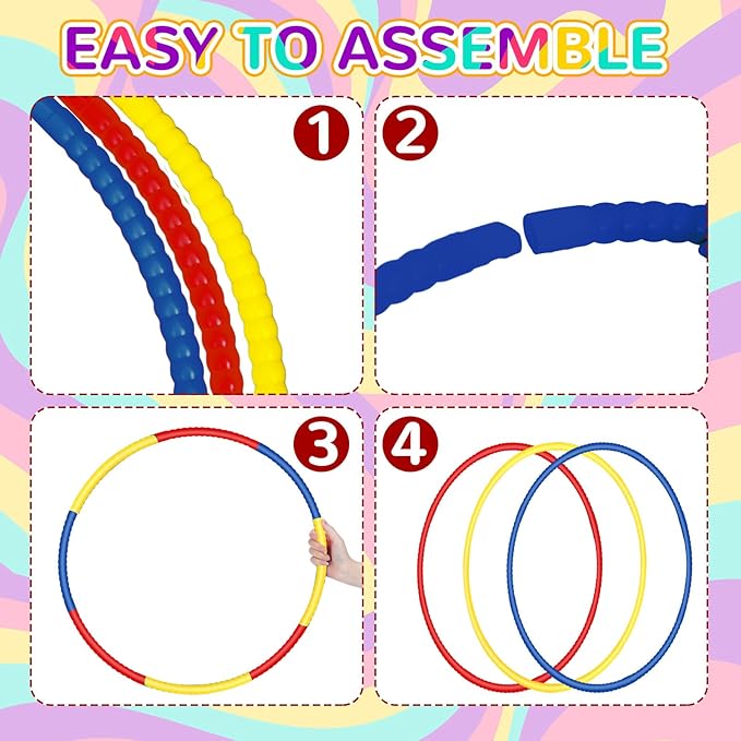 Sratte 12 Pcs Hoop for Detachable Adjustable Hoop Colored Exercise Ring Plastic Circle for Gymnastics Equipment Require Self Assembly (28 Inch,Red,Blue,Yellow)