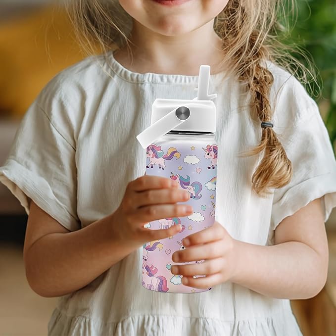 Unicorn Gifts for Girls, 16 oz Water Bottles with Straw Lid, Stainless Steel Insulated Tumbler, Cute Unicorn Cup Gifts for Birthday Christmas