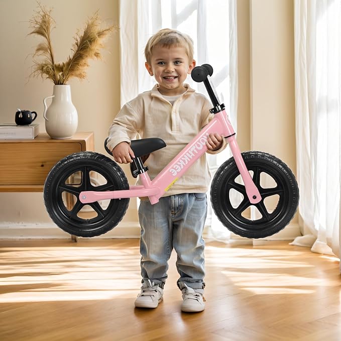 12 Inch Toddler Balance Bike for 1-3 Year Olds, No-Pedal Bike with Tool-Free Adjustable Seat, Quick Assembly, Gift for 1-3 Year Old Boys & Girls with Customizable Plate