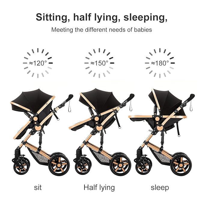 2 in 1 Baby Stroller with Bassinet Mode, Reversible Infant Pram, One-Click Folding, Newborn Travel Stroller, Convertible Toddler Standard Pram Carriage (2US588-BG)