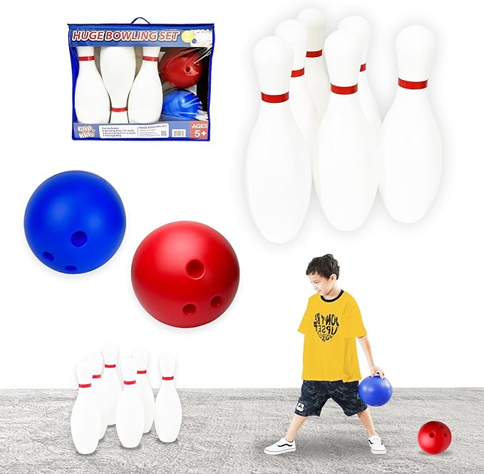 17 inch Huge Bowling 6 pins Set with Storage Bag - Outdoor & Indoor Play Toys, Backyard Games Kids Activities, Family Party, Birthday for Toddlers Ages 5 6 7 8 Year Old - Amazon Exclusive