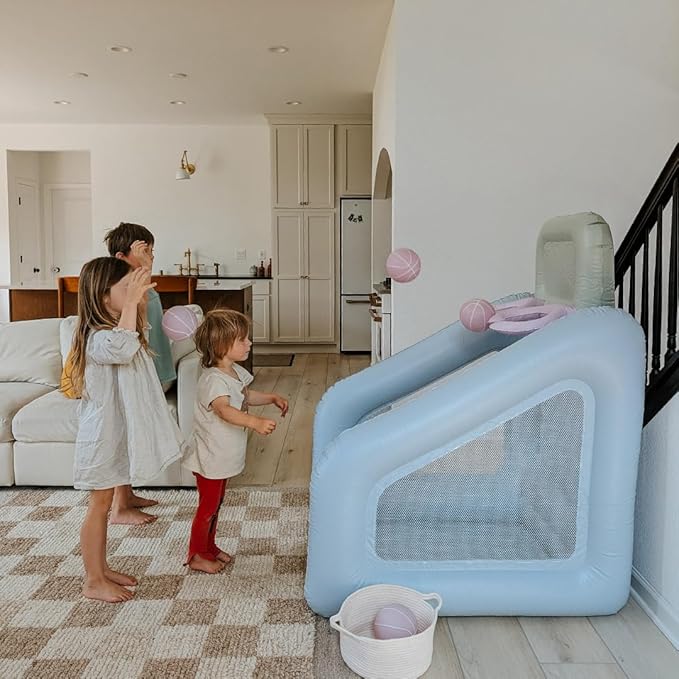 PLAYSMOL Mini Dual Shot Basketball Inflatable Game, Portable Indoor Basketball Hoop for Toddlers & Kids, Arcade-Style Toy with 4 Rubber Balls, Seafoam Colorway, Ages 18m+