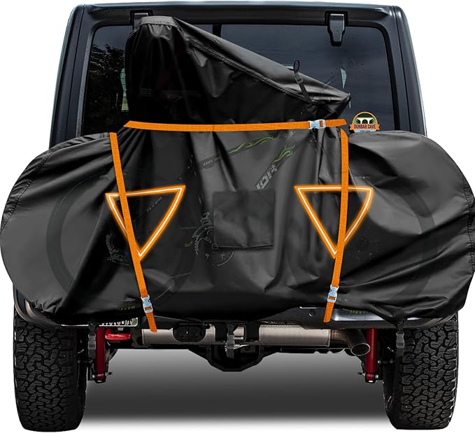 NEVERLAND Bike Cover for Transport on Rack, Bicycle Cover Outdoor Storage Waterproof All Seasons, 600D Oxford Materials, Travel Use for Car, Truck, RV, SUV - Light Night Reflectors for 2 Bikes
