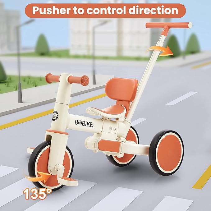 Toddler Bike with Push Handle,Tricycles for 18 Months to 5 Years Old, Toddler Tricycle with Push Handle for Boy Girl, Baby Balance Bike with Adjustable Seat Height and Removable Pedal (White)