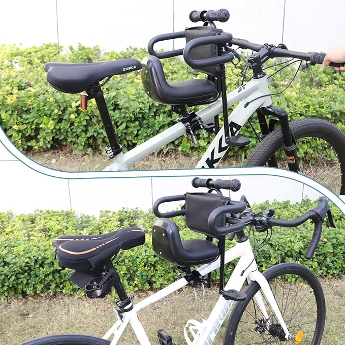 Child Bike Seat - Front Mount, Kids Bike Seat for Adult Bike,Retractable Baby Bike Seat Front Mounted, Toddler Bike Seat for Children 8 Months~4+ Years Old, Brown/Black