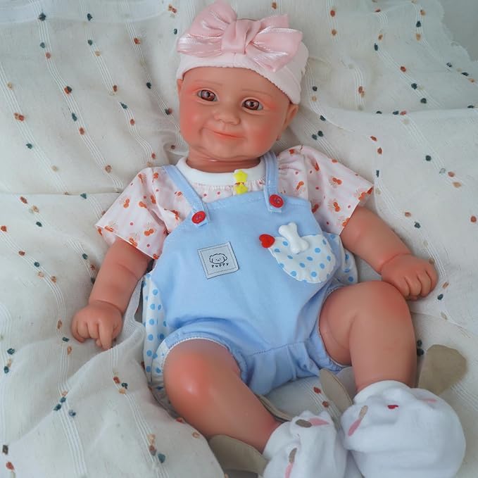 18.5 in Full Silicone Reborn Baby Dolls, 1:1 Lifelike Newborn Dolls Non Vinyl Realistic Reborn Toddler Dolls Boy Washable Sleeping Doll