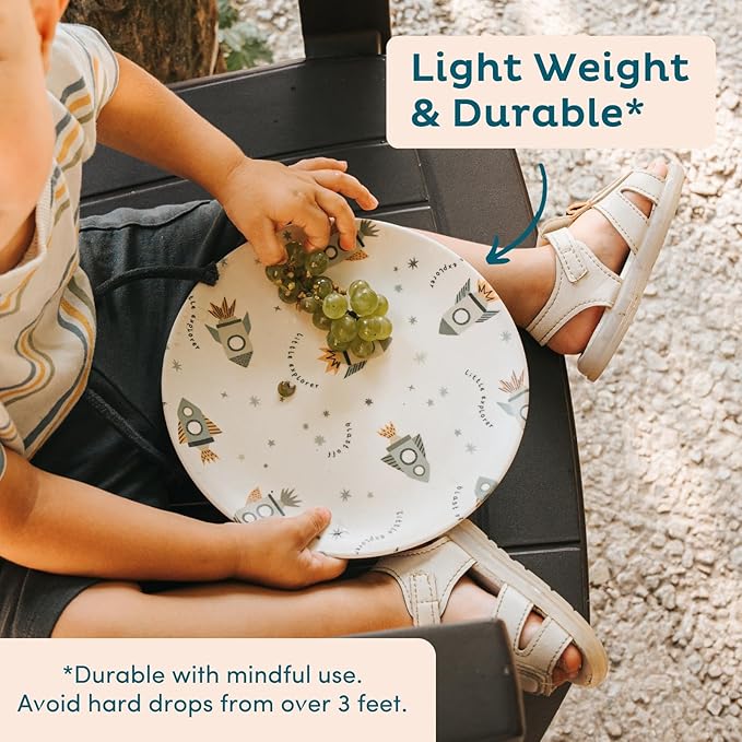 Nook Theory 4 Pack Reusable Bamboo Plates - Non-Toxic Toddler and Kids Plate, Dishwasher Safe, Not Microwavable Dinnerware (Grid 8")