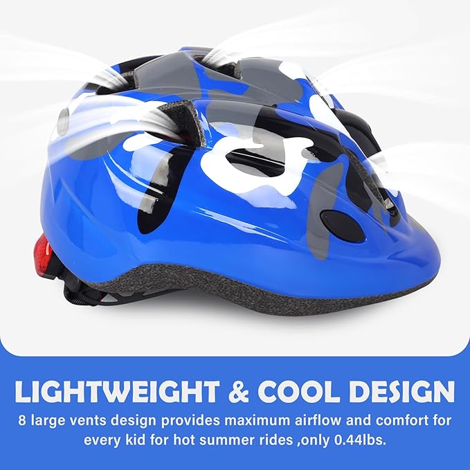 Kids Toddler Bike Helmet, Adjustable Boys Girl Helmets from Baby to Children(Age 1-8), Multi Sports for Bicycle Skate Scooter with LED Light