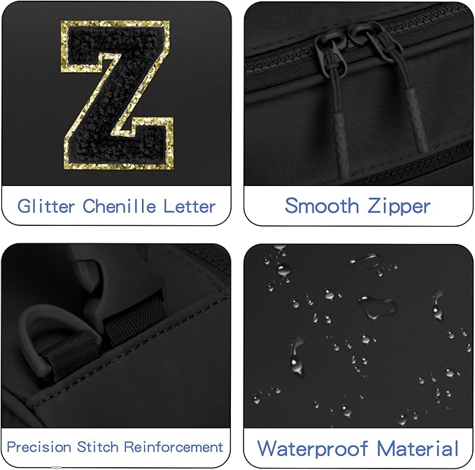 Initial Insulated Lunch Bag for Boys Kids, Back to School Gift, Reusable Leak-proof Lunch Box with Adjustable Strap for School Daycare Travel Picnic（Black，Z）