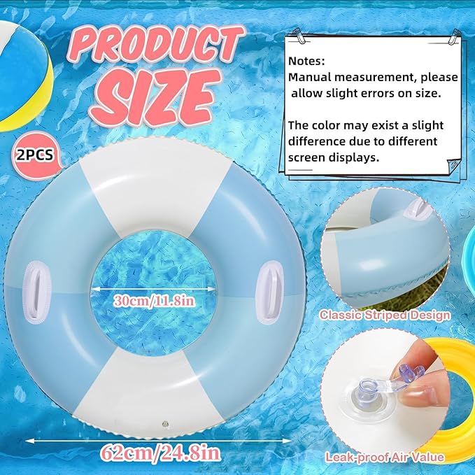 Swimming Pool Tubes-2PCS Inflatable Pool Floats for Adult Swim Ring Pool Floaties Inflatable Swimming Pool Raft Party Water Summer Beach Lounger Float Party Supplies