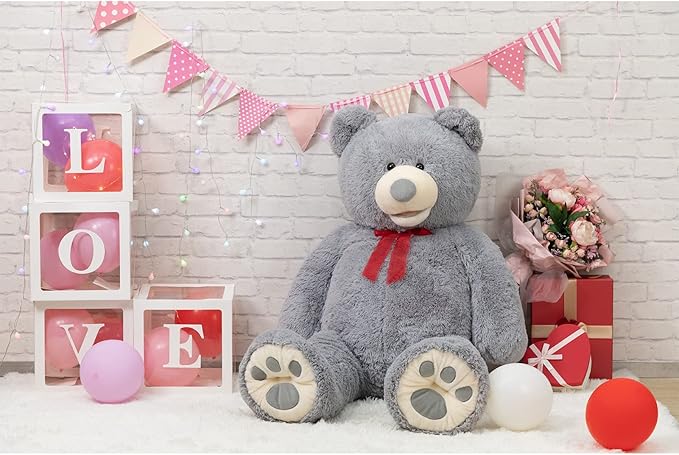 HollyHOME 5ft Giant Teddy Bear Stuffed Animal Huge Teddy Bear Plush with Big Footprints Valentines Gift 5 Feet Grey