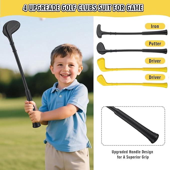 Toddler Golf Set with Cart, 4 Upgraded Handle Clubs, 47.2" Putting Mat, 8 Balls, Training Accessories for 3 4 5+ Years Old Boys Girls