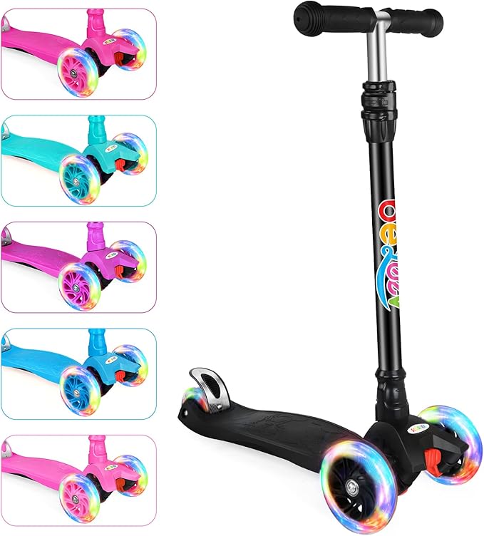 BELEEV Scooters for Kids 3 Wheel Kick Scooter for Toddlers Girls Boys, 4 Adjustable Height, Lean to Steer, Light up Wheels, Extra-Wide Deck, Easy to Assemble for Children Ages 3-12 (Rose Pink)