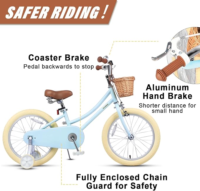 Petimini Girls Bike with Basket for 2-12 Years Old Kids, 12 14 16 18 20 Inch Bicycle with Bell Training Wheels Basket, Multiple Colors