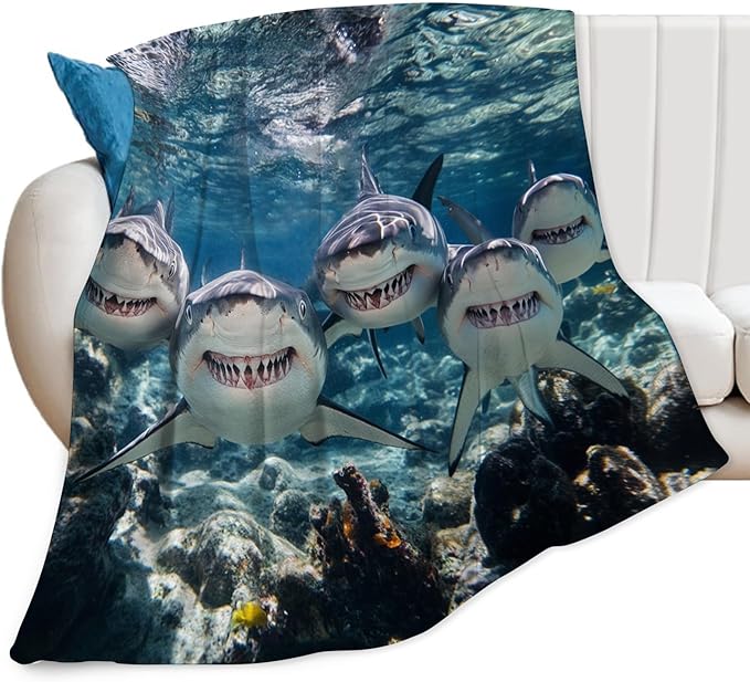 Funny Shark Blanket Marine Life Animal Throw Blankets Gifts for Girls Boys Kids Shark Lover Soft Cozy Fleece Plush for Couch Sofa Bed 50"x40"