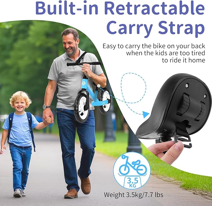 BELEEV C2 Toddler Balance Bike for 2-5 Year Olds with LED Light-Up Wheels, Adjustable Seat & Handlebar & Footrest, 12 inch No-Pedal Training Kids Push Bicycle - First Birthday Gift for Boys & Girls