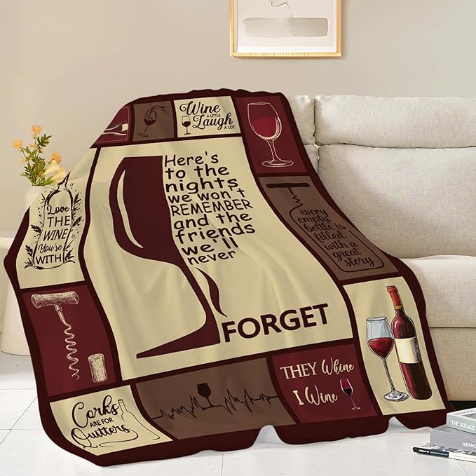 Red Wine Blanket, Wine Glasses Throw Blanket, Drink Gifts Blankets Stuff Fleece Flannel Plush for Girls Women Men Boys Lovers Adults Soft Bedding Gift for Sofa Bed Office Home Decor 80"x60"