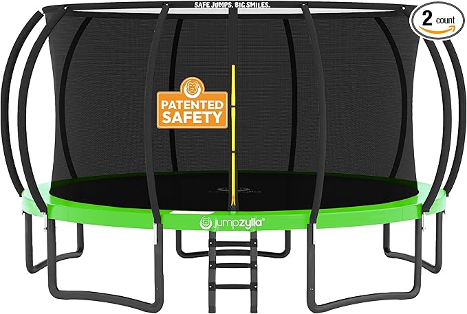 JUMPZYLLA Trampoline Outdoor 8FT 10FT 12FT 14FT 15FT 16FT with Enclosure and Ladder, ASTM Approved Recreational Trampoline for Kids and Adults, Anti-Rust Coated Frame