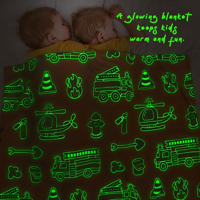Fire Truck Glow in The Dark Blanket for Toddler Boy - Firetruck Gifts for Boys
