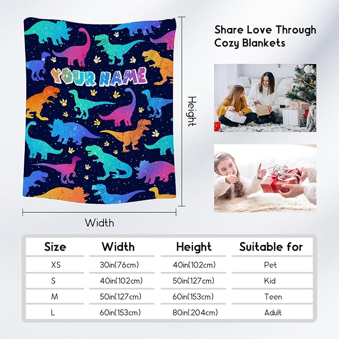 Personalized Kids Blanket, Kids Dinosaur Blanket for Boys, Dinosaur Gifts for Children Adults, 50"x60" Custom Flannel Throw for Couch Sofa Bed, Soft Fuzzy Cozy Girls Gifts Room Decor