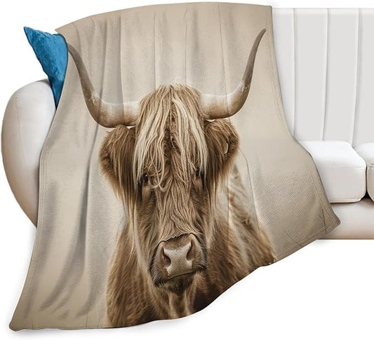 Highland Cow Blanket Gifts for Girls Boys Longhorn Cattle Throw Blankets Cozy Plush Fleece Western Decor Flannel Fuzzy for Women Men 60"X50"