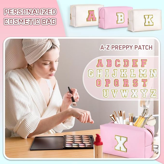 TOPEAST Christmas Gifts for Women Teen Girls - Stocking Stuffers for Teen Girls Gifts Trendy Stuff, Travel Makeup Bag, Initial Cosmetic Bag Toiletry Pouch (Pink K)