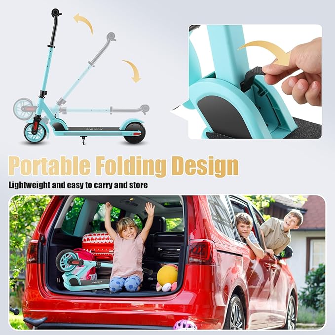 Caroma Electric Scooter for Kids Ages 6-14, 250W/180W/150W Motor & 15 Mph, 85 Mins Ride Time, Adjustable Height & Speed, LED Display, Kids Electric Scooter, Best Gifts for Boys & Girls