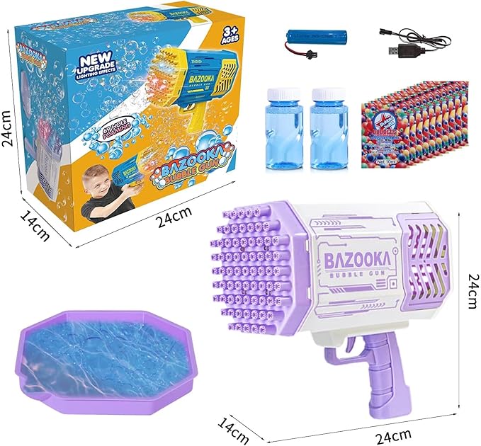 Bubble Gun, Bazooka Bubble Machine Gun, Bubble Blaster Gun with Bubble Solution, 69 Holes Bubble Bazooka Gun Outdoor Summer Toy Party Favors for Kids Purple Halloween Bubble Maker Blowers