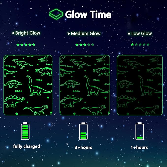 Dinosaur Gifts Toys for Boys Girls,Glow in The Dark Dinosaur Blanket, Birthday Presents Decor for Kids Age 3-14 Year Old Son Teen Child Toddler Luminous Christmas Bedroom Throw Blanket 50"x60"