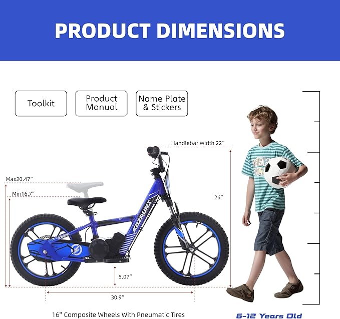 OLALA Electric Dirt Bike for Kids Aged 6-12, 500W Professional Version, Racing Grade Electric Motorcycle, Up to 15.5MPH & 3 Speed Settings, 24V Detachable Battery, 16IN Off-Road Tires