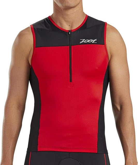 Zoot Men’s Core Tri Tank, Performance Triathlon Race Tank Top, UPF 50+ Fabric, Rear Pockets, Mesh Panels, & Cam Lock Zipper