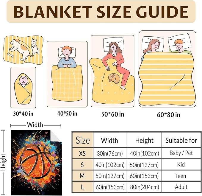 Kids Blanket for Boys, Basketball Throw Blanket Gift Idea for Basketball Lover Players Team, 40x30 Inches Sports Blankets for Boys 8-12, Black Soft Fuzzy Stuff for Couch Sofa